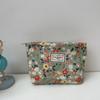 Bolso de Mano de Pana Floral Portátil para Viaje Organizador de Cosméticos Bolso Beige Topo Gran Capacidad Bolso de Maquillaje