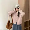 Cárdigan de punto gofre con cuello redondo para mujer, otoño e invierno, doble cremallera, corto, holgado, suave, versátil, chaqueta suéter casual