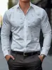 Camisa casual de manga larga para hombre de Amazon transfronterizo, patrón de plumas, para primavera y otoño, camisa de vestir para hombre moderna y elegante