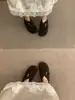 Zapatos planos Mary Jane de gamuza con punta profunda y redonda, forrados de felpa negra, nuevo estilo otoño/invierno para mujer, retro, cálidos y cómodos, sin cordones