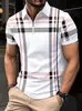Novedad de Verano Comercio Exterior Transfronterizo Cuadros Estampado 3D Camisetas de Manga Corta Camisas Polo Casuales con Cuello para Hombres Europeos y Americanos