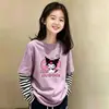 Camiseta base de rayas para niñas, tipo dos piezas, adecuada para niños mayores en primavera y otoño, versátil y elegante, top de algodón puro de manga larga para niños