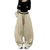 Calça de Moletom Patchwork com Letras Feminina Outono Inverno Nova Cintura Elástica Perna Reta Emagrecedora Calça Esportiva Solta Versátil Casual Calça de Perna Curva
