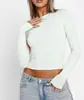 Europeu e Americano Popular Feminino Casual Camiseta de Manga Comprida Primavera e Outono Cor Sólida Slim-fit Pullover T-shirt Feminino Street Base Camisa Top