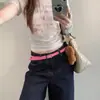 Cinturón Estrecho Rosa Pastel Dulce y Fresco Estilo Y2K para Mujer, Decoración Estilo Milenio, Combinado con Jeans, Accesorios, Hebilla Metálica, Cinturón de Moda