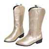 Botas de Otoño e Invierno de Gran Tamaño Bordadas Botas de Caballero con Punta Cuadrada para Mujer Estación Independiente de Deseos Bordados