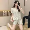 Pijama para Mujer 2026 Nuevo Verano Dulce Estilo Pequeño Fragante Algodón Manga Corta Shorts Ropa de Casa Portátil Casual Conjunto