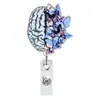 Porta credencial retráctil médico de acrílico azul con diseño de mariposa, pulmones, corazón y cerebro, portadocumentos de extracción fácil