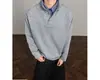 Sudadera nueva de otoño para hombre, cuello de polo gris, estilo patchwork de dos piezas falsas, manga larga, estilo retro americano