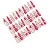 Pegatinas de Uñas Largas con Pedrería de Estrella Roja y Plateada para Uñas, 30 Piezas de Uñas Pre-hechas en Diferentes Tamaños, Estilo Dulce y Genial