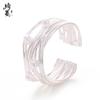 Moda Famosa en Internet Anillo de Cobre Liso Plateado con Cinta Color Perla sin Color Lujo Ligero Combinable Ajustable Pareja Anillo Abierto