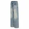 Estilo High Street Americano Calças Jeans Largas Lavadas e Desgastadas Moda de Rua Punk Rasgadas Vintage Casuais de Barra Reta para Homens