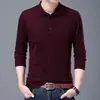 6 Lana Color Puro Cuello Polo Hombres Otoño e Invierno Mediana Edad y Mayores Papá Solapa Camisa Base de Punto Suéter Fino de Lana para Hombres