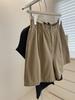 Shorts casuais retrô de roupa de trabalho! Verão Estilo Coreano Cintura Alta Emagrecimento Algodão Lavado Modelagem A Pernas Largas Calças Mid Femininas