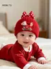 Año tras Año, Paz y Seguridad: Gorro de Invierno para Bebé, Cálido y a Prueba de Viento, Gorro con Protección para las Orejas para Niños y Niñas, Gorro de Punto Rojo para Bebé de Año Nuevo