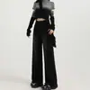 Calça Jeans Wide Leg Preta e Cinza para Mulheres, Tendência Versátil Outono/Inverno 2025, Nova Cintura Alta, Caimento Slim, Fluida, Comprimento até o Chão
