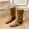 Botines únicos de altura media con diseño retro, botines de tobillo estilo western coreano nuevos de punta para mujer 2026, modernos y que realzan la altura