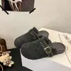 Sandalias de lana tipo slip-on con suela gruesa para mujer, nueva colección otoño/invierno 2026, estilo slip-on, adecuadas para usar al aire libre, suela gruesa, gris, fieltro, estilo Birkenstock
