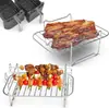 Acessórios para Air Fryer Espetos Retangulares de Quatro Cantos em Forma de G para Churrasco Espetos de Grelha Dupla Camada de Aço Inoxidável Churrasqueira