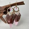 Pendientes Largos Distintivos de Cuentas Redondas con Borlas de Plumas Estilo Étnico Vintage Bohemio Transfronterizo Europeo y Americano
