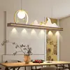 Novo lustre de restaurante estilo chinês, luminária linear inspirada no Zen para sala de chá e escritório com motivos de paisagem, estética da Dinastia Song e design em madeira natural
