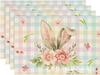 2025 Mantel Individual de Pascua de Venta Caliente Transfronterizo Tela Lino Estampado Huevo Conejo Mantel Vajilla Aislamiento Térmico