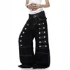 Comercio exterior transfronterizo jeans de estilo americano de trabajo pesado con diseño de remaches y costuras de contraste color original para hombres y mujeres, pantalones acampanados Yabi punk