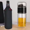 Taza de Separación de Agua y Té de Doble Capa de Vidrio para Hombres con Filtro Taza de Té Creativa Portátil para el Hogar Barrera de Agua Transparente