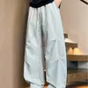 Mono Plisado Pantalones Paracaidista Hombre Verano Nuevo Color Sólido Versátil Holgado Caída Pantalones Pierna Ancha Curva