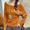Moda design de nicho personalizado outono 2026 estampa de letras manga longa plissado irregular letra solta camiseta