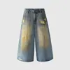 Shorts de Mezclilla Lavados con Efecto Desgastado Estilo Retro Americano para Mujer, Shorts Casuales Cortos Holgados de Pierna Ancha Estilo Wasteland Rasgados para Mujer