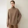 Cashmere 100% puro outono e inverno venda quente moda casual solto macio amigo da pele gola alta suéter de malha quente
