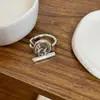 Anel de prata estilo coreano estilo frio simples superfície com padrão de onda irregular anel de dedo indicador feminino duplo aberto