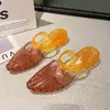 Zapatos de Gelatina para Mujer, Sandalias de Moda Estilo Coreano para Exterior, Sandalias Planas Transparentes de Punta Abierta de Lujo Ligero, Zapatos Transparentes, Accesorios de Flores, Zapatos de Playa