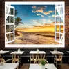 Tela de Fondo en Vivo Ventana de Piso a Techo Extensión Visual del Espacio Tela de Pared Mural Tapiz Sala de Estar Paisaje Marino Ventana Falsa Tela Colgante