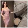Lingerie Plus Size de Um Ombro Renda Roxa Cintura Alta Fenda Sem Remoção Justa Vestido Uniforme Cheongsam Sexy