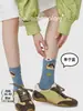 86111 Calcetines Nuevos Primavera/Verano Zhejiang Calcetines de Dibujos Animados Coreanos de Moda Estilo Ins Calcetines para Mujer Sin Costuras de Media Pantorrilla Lindos Calcetines de Algodón