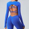 [Procesamiento y Personalización] Ropa de Yoga de Manga Larga sin Costuras de Secado Rápido Europea y Americana para Mujer Ropa de Fitness con Espalda Cruzada Tops Deportivos