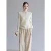 Nueva colección de otoño: Elegante y suave cárdigan de punto estilo francés con ribete de encaje, que irradia un encanto de cuento de hadas