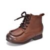 [Preço do Evento 150] Botas Femininas de Couro Artesanais Cano Curto Outono/Inverno Couro Genuíno Cadarço Bico Redondo Botas Baixas Botas de Solado Macio