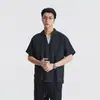 Camisa Plissada de Lyocell Falsa Duas Peças de Manga Curta para Homens, Estilo Old Money de Verão, Camisa Casual Leve e Respirável