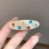 Presilha de Bico de Pato Oval com Contas Redondas para Mulheres, Presilha para Franja Lateral, Estilo Fresco Dopamina, Grampo Simples para Meninas, Acessório de Cabelo para o Dia a Dia