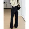 Perna Reta Estreita! Jeans de Perna Reta Bordado de Cintura Alta Slimming Resistente ao Desbotamento com Stretch em Oito Direções Calças de Perna Larga Petite Femininas