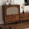 Juego de Mueble de TV y Mesa de Café, Tejido de Ratán Vintage con Marco de Madera Maciza, Mueble de Almacenamiento Estilo Francés para Sala de Estar, Cómoda Doméstica para Apartamento Pequeño
