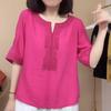 Nuevo Top de Verano 2026 Estilo Dopamina Retro Algodón y Lino Manga Corta Camiseta Casual Blusa