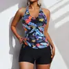 2022 nuevo bikini sexy europeo y americano con abertura Tankini boxers de cintura alta traje de baño floral traje de baño de color liso