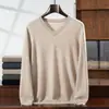 Suéter de punto de lana para hombre, cuello en V, corte holgado, casual, manga larga, nuevo para otoño e invierno, de cachemira