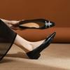 Zapatos de Tacón Medio Punta Francesa Temperamento de Diosa Hebilla de Letra X Zapatos de Tacón Grueso Zapatos Negros de Trabajo