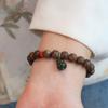 Pulsera de Madera de Agar Natural con Pulsera de Jaspe, Colgante de Calabaza, Oso de Cera de Abejas, Cuentas Budistas Ricas y Blancas, Cuentas de Rosario para Mujeres