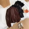Playera de punto de terciopelo australiano de doble cara con media cremallera para mujer, adelgazante, versátil, de manga raglán, top de otoño e invierno de terciopelo con cuello alto, camisa básica